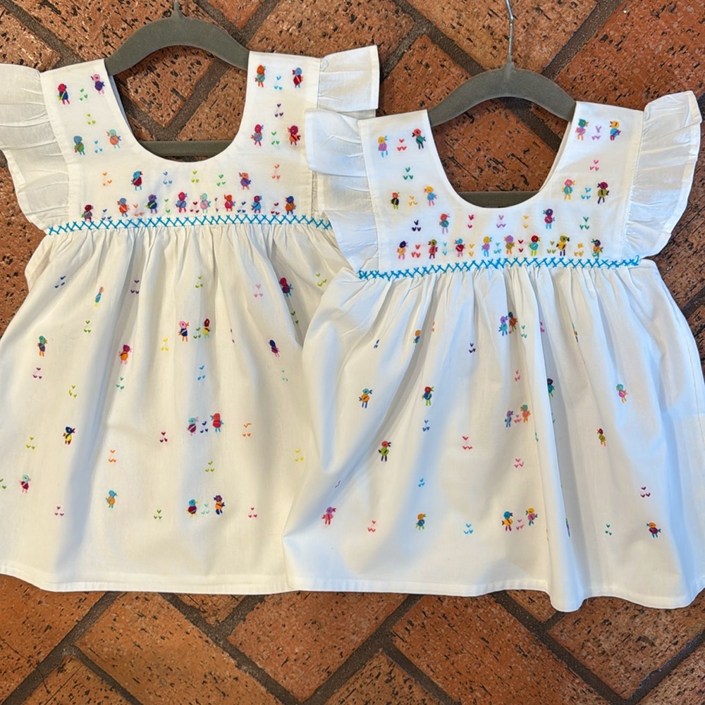 Hibiscus Linens - Hand Embroidered Chicken Dress - Sizes: 1Y & 2Y